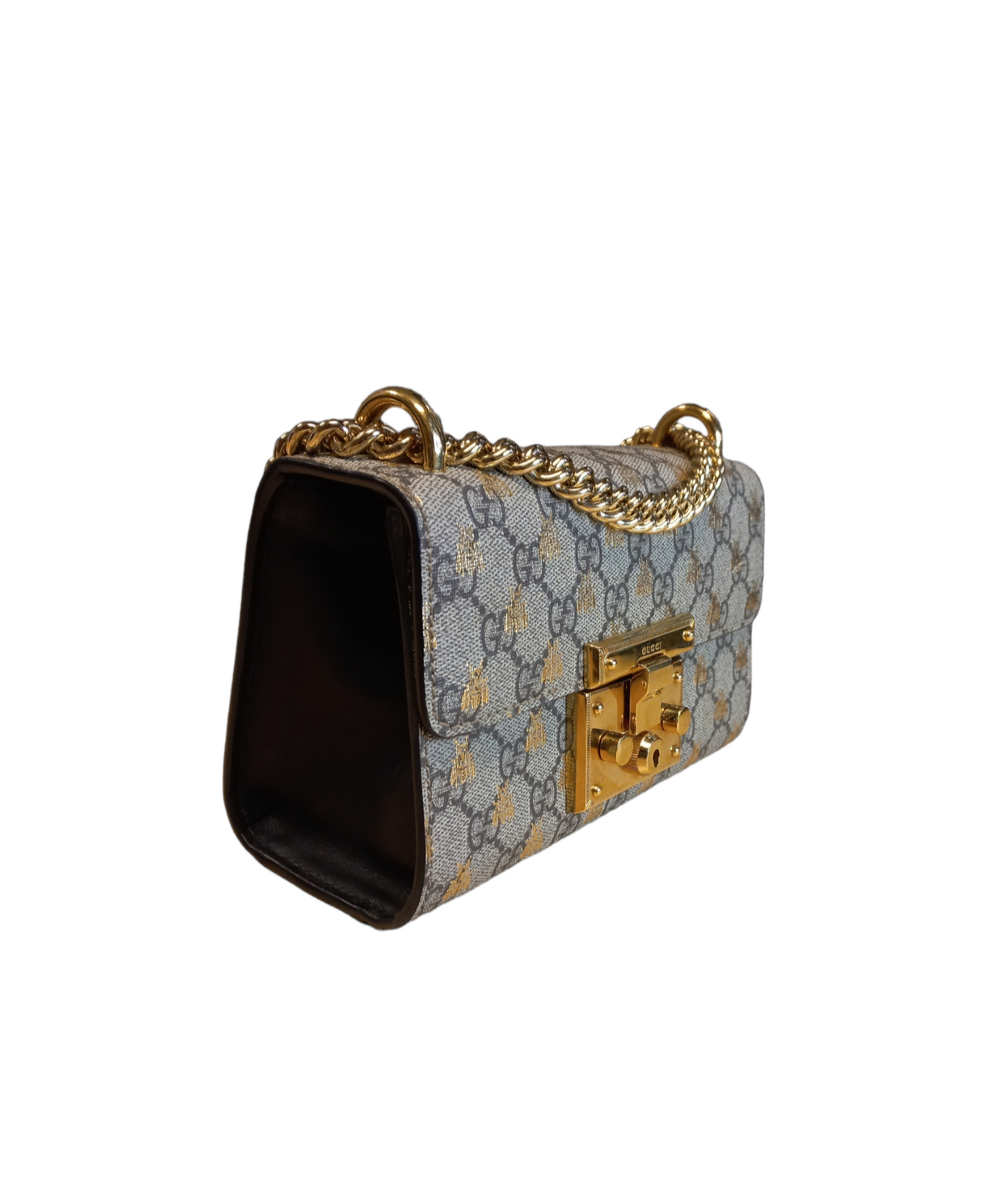 Gucci GG Supreme Padlock Bee Small Shoulder Bag Beige