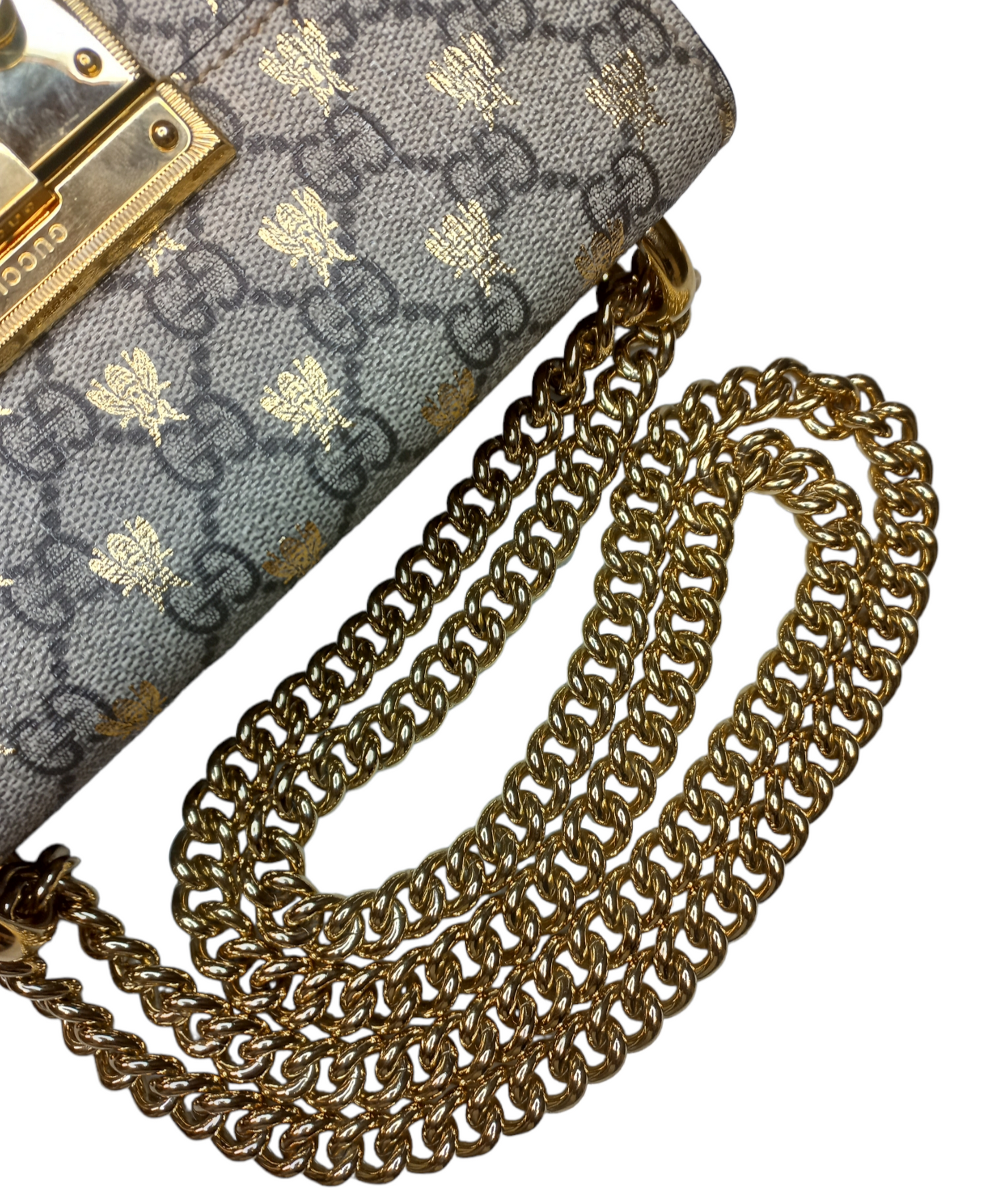 Gucci GG Supreme Padlock Bee Small Shoulder Bag Beige