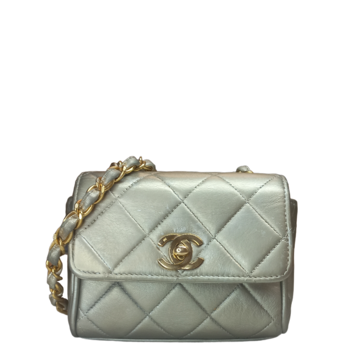 Chanel Mini Matelasse Ram Leather Single Flap Chain Bag Gold