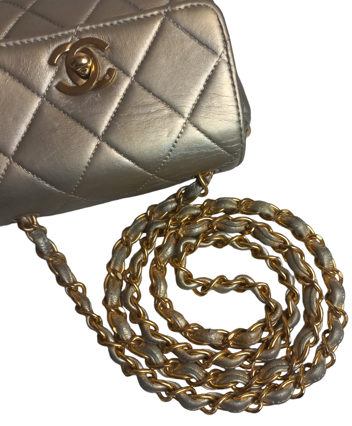 Chanel Mini Matelasse Ram Leather Single Flap Chain Bag Gold