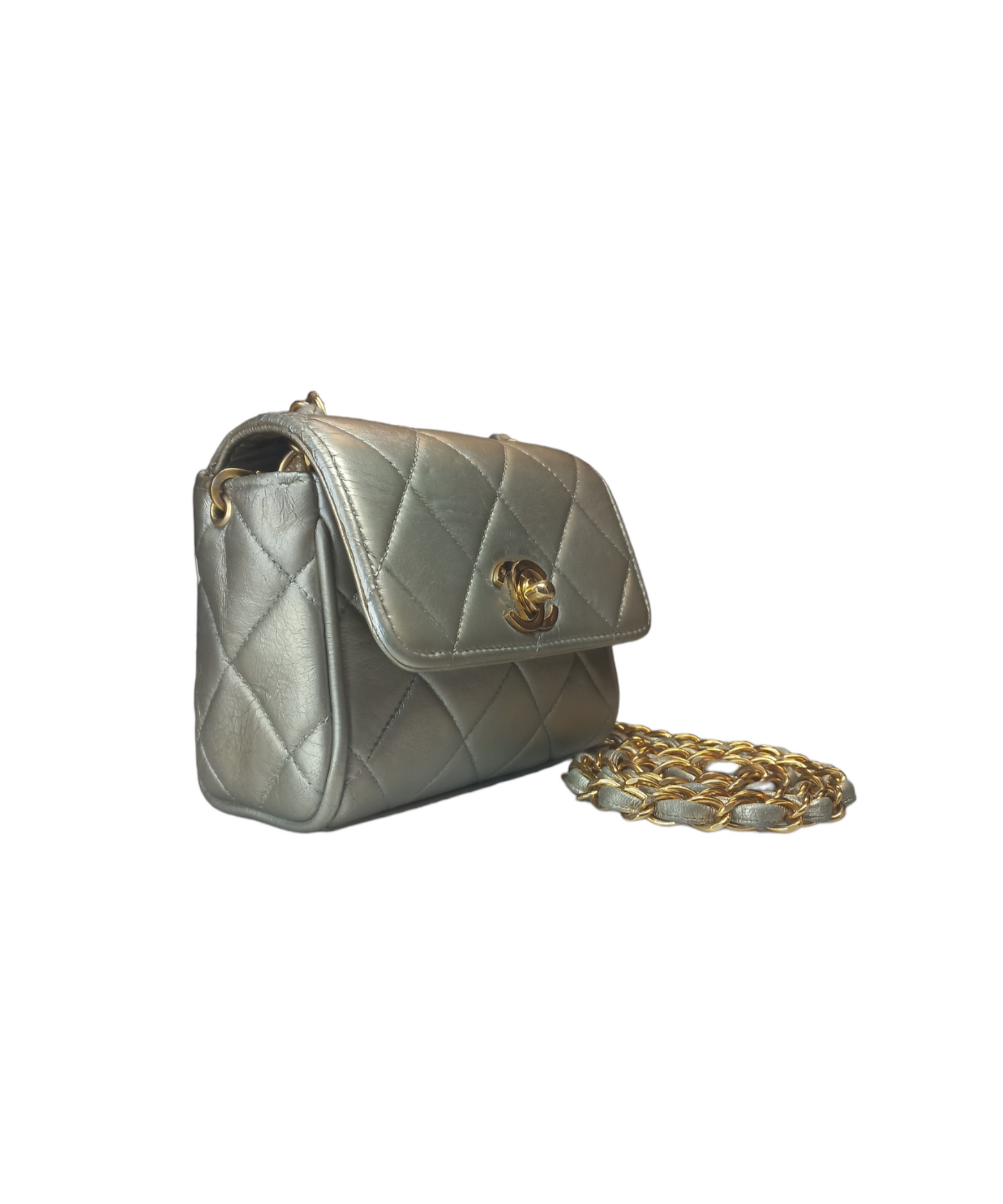 Chanel Mini Matelasse Ram Leather Single Flap Chain Bag Gold