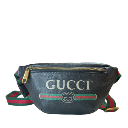 Gucci Logo Print Leather Mini Sling Backpack Black