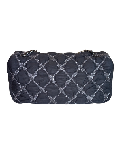 Chanel Tweed On Stitch Flap Bag Quilted Nylon Black/Grey