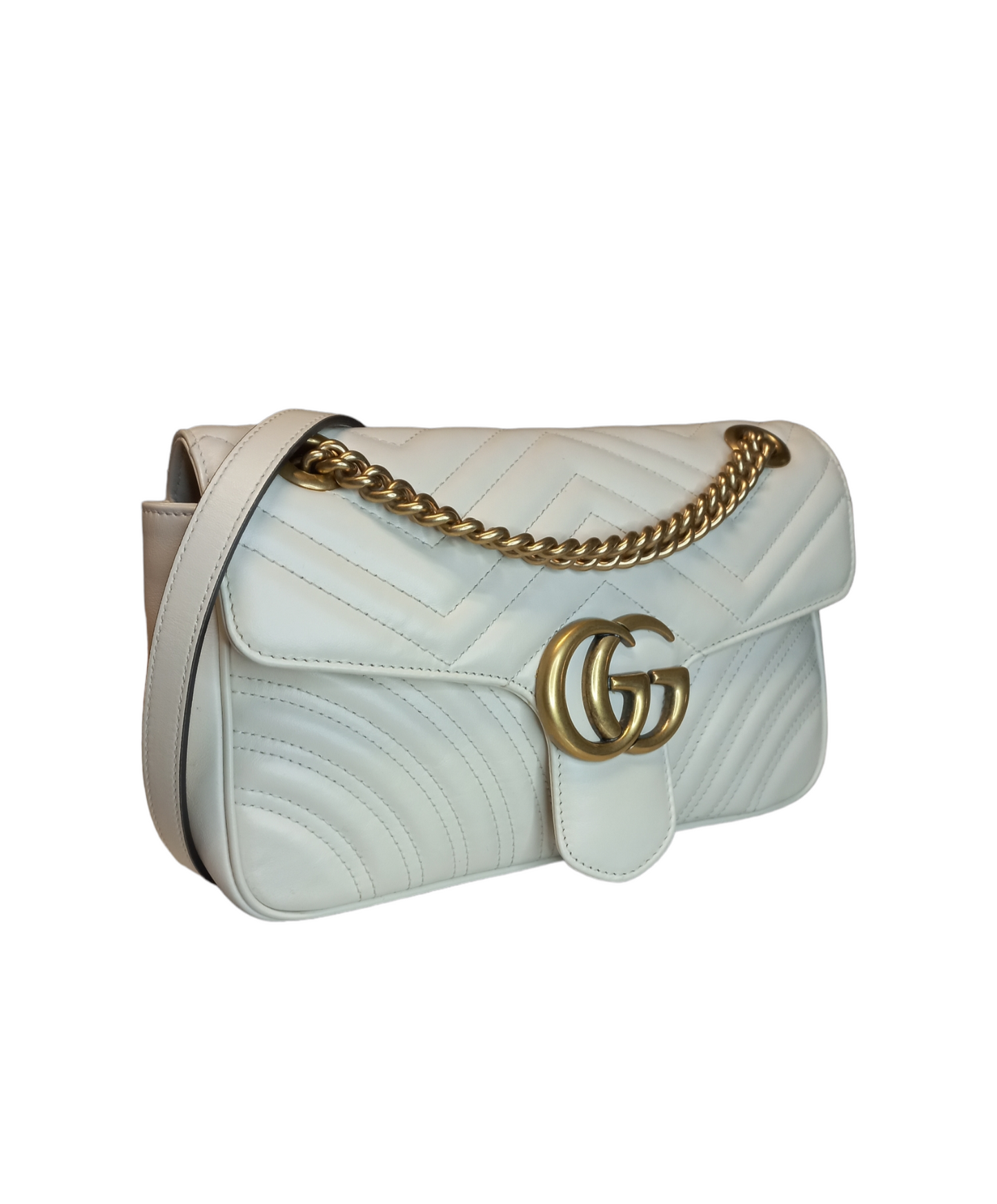 Gucci Leather Marmont Matelasse Small Shoulder Bag White