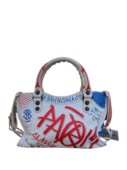 Balenciaga City Graffiti Classic Studs Mini Bag White