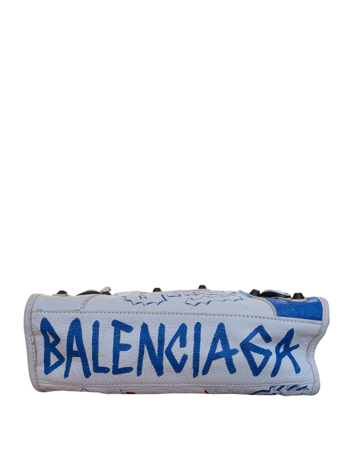 Balenciaga City Graffiti Classic Studs Mini Bag White