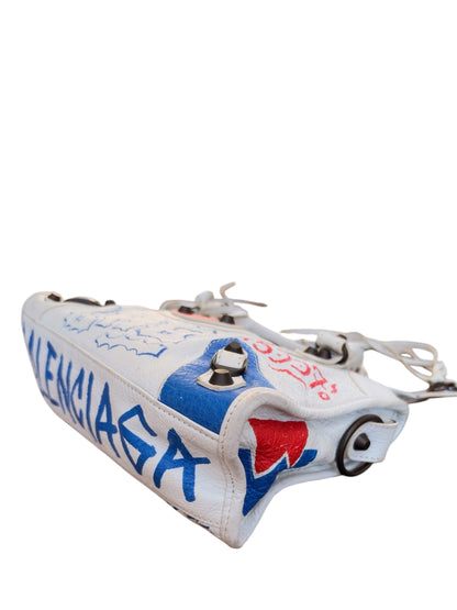 Balenciaga City Graffiti Classic Studs Mini Bag White
