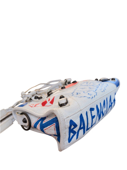 Balenciaga City Graffiti Classic Studs Mini Bag White