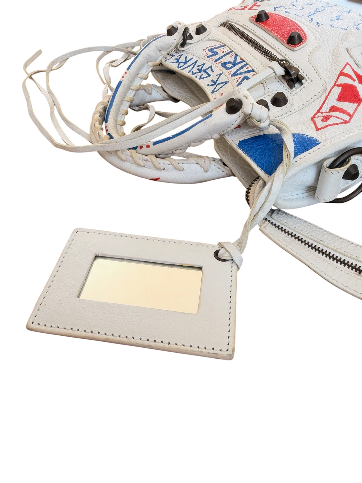 Balenciaga City Graffiti Classic Studs Mini Bag White