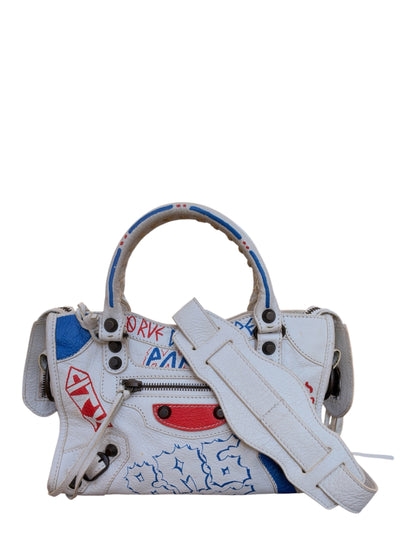 Balenciaga City Graffiti Classic Studs Mini Bag White