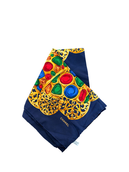 Chanel Vintage Jewel Print Silk Scarf - Navy Blue