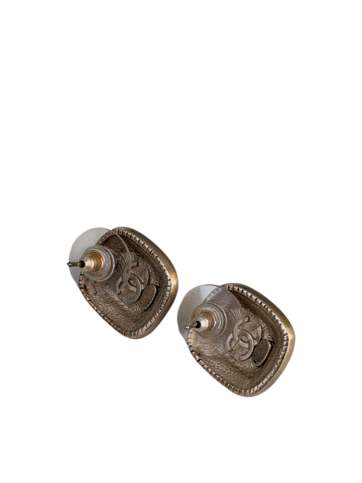 Chanel Vintage CC Square Earrings Gold & Brown