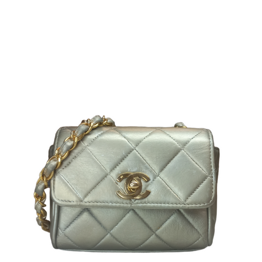 Chanel Mini Matelasse Ram Leather Single Flap Chain Bag Gold