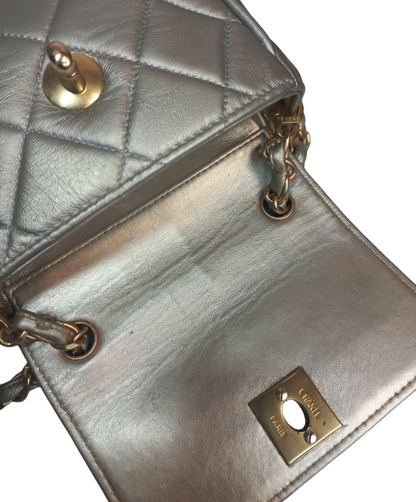 Chanel Mini Matelasse Ram Leather Single Flap Chain Bag Gold