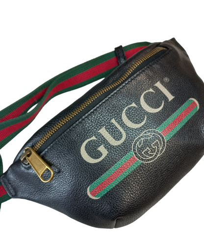 Gucci Logo Print Leather Mini Sling Backpack Black