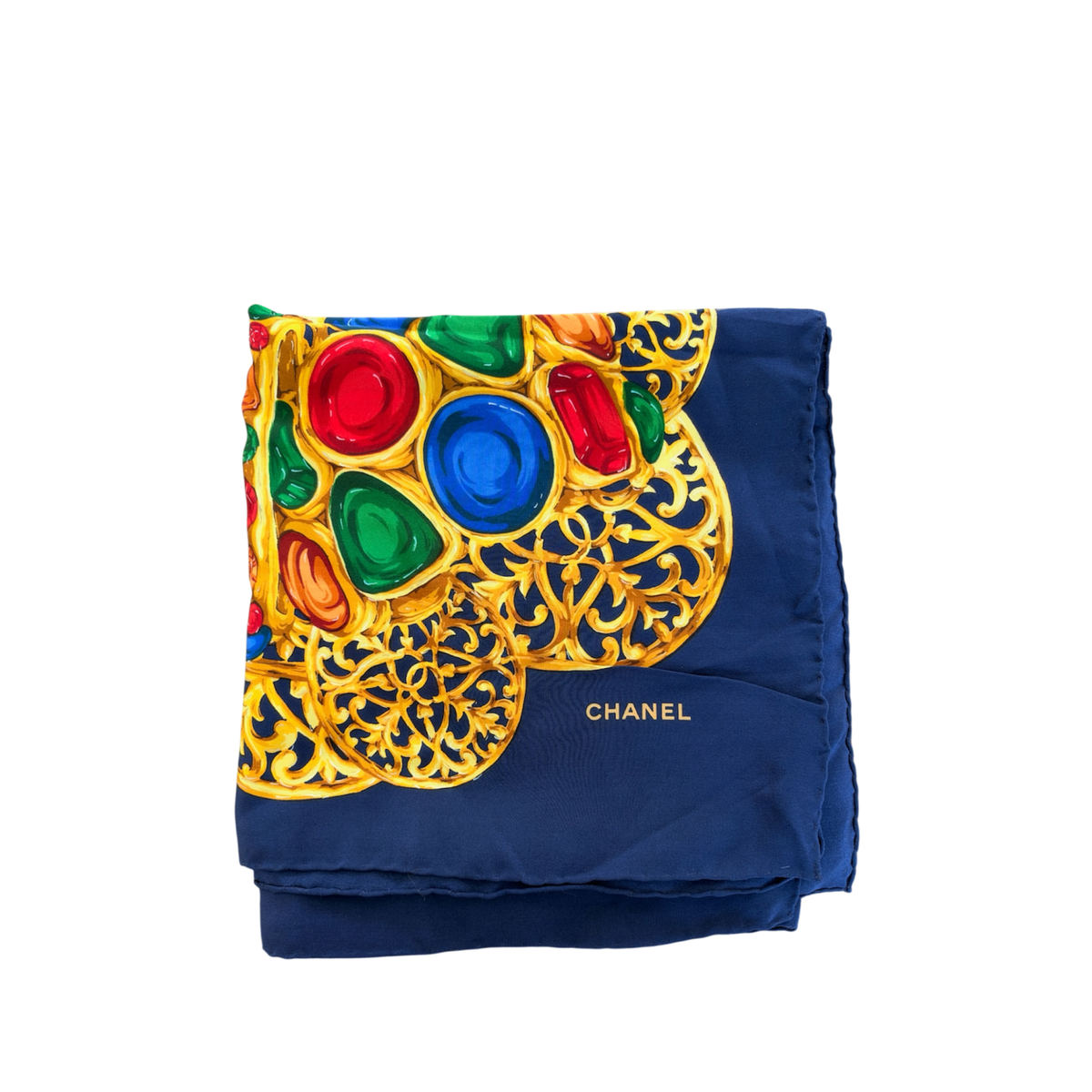 Chanel Vintage Jewel Print Silk Scarf - Navy Blue