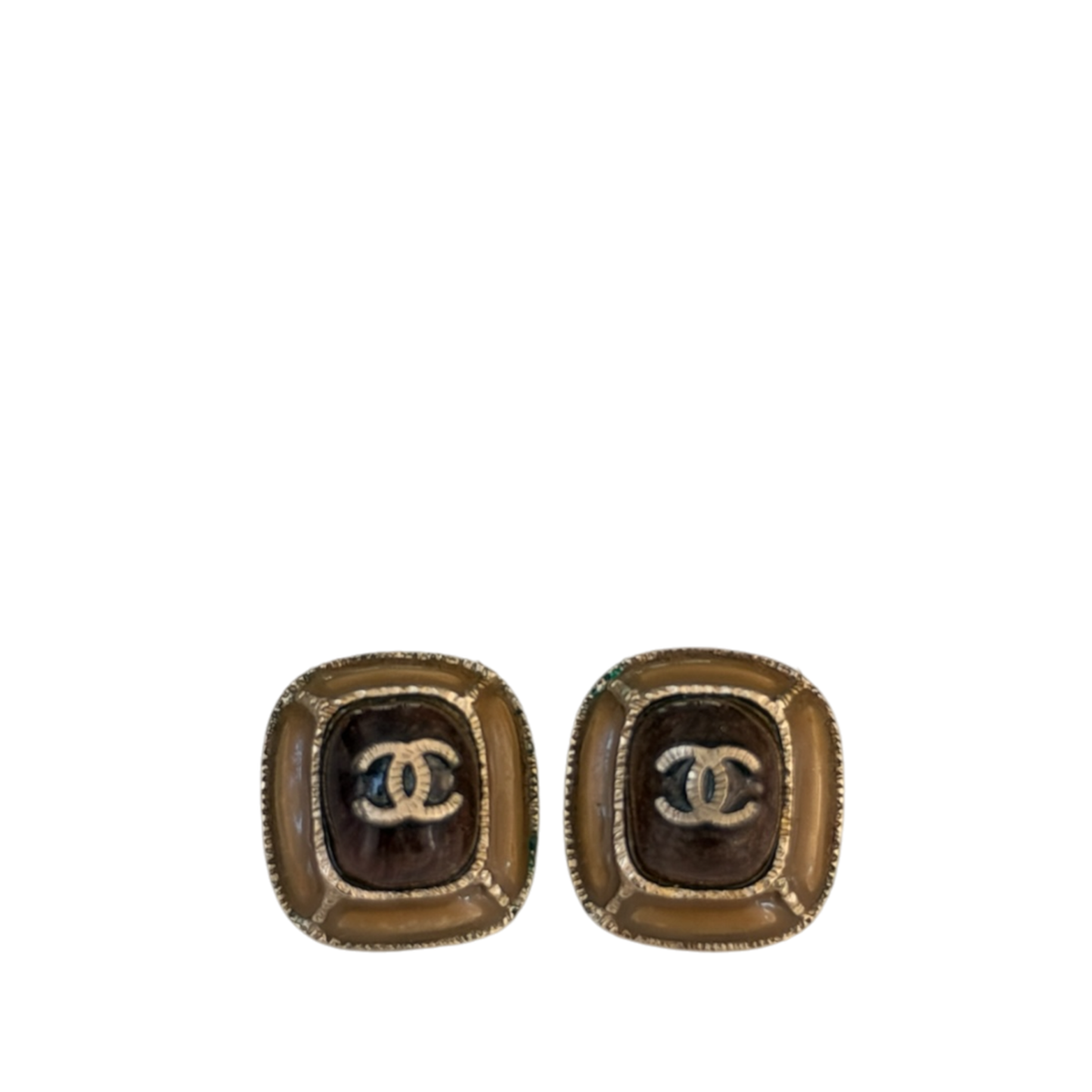 Chanel Vintage CC Square Earrings Gold & Brown