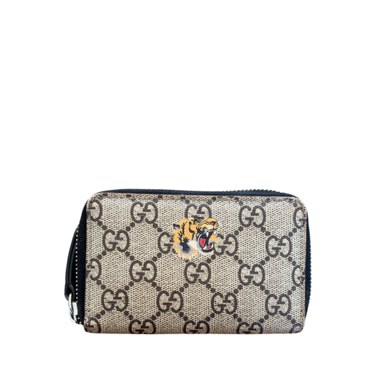Gucci GG Supreme Tiger Print Zip-Around Wallet