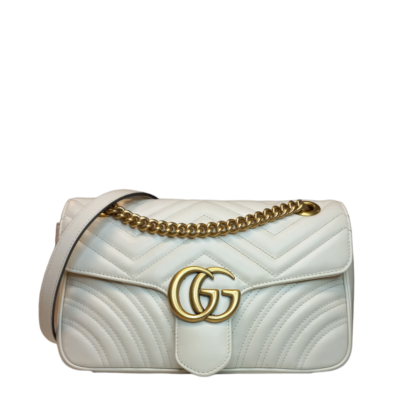 Gucci Leather Marmont Matelasse Small Shoulder Bag White