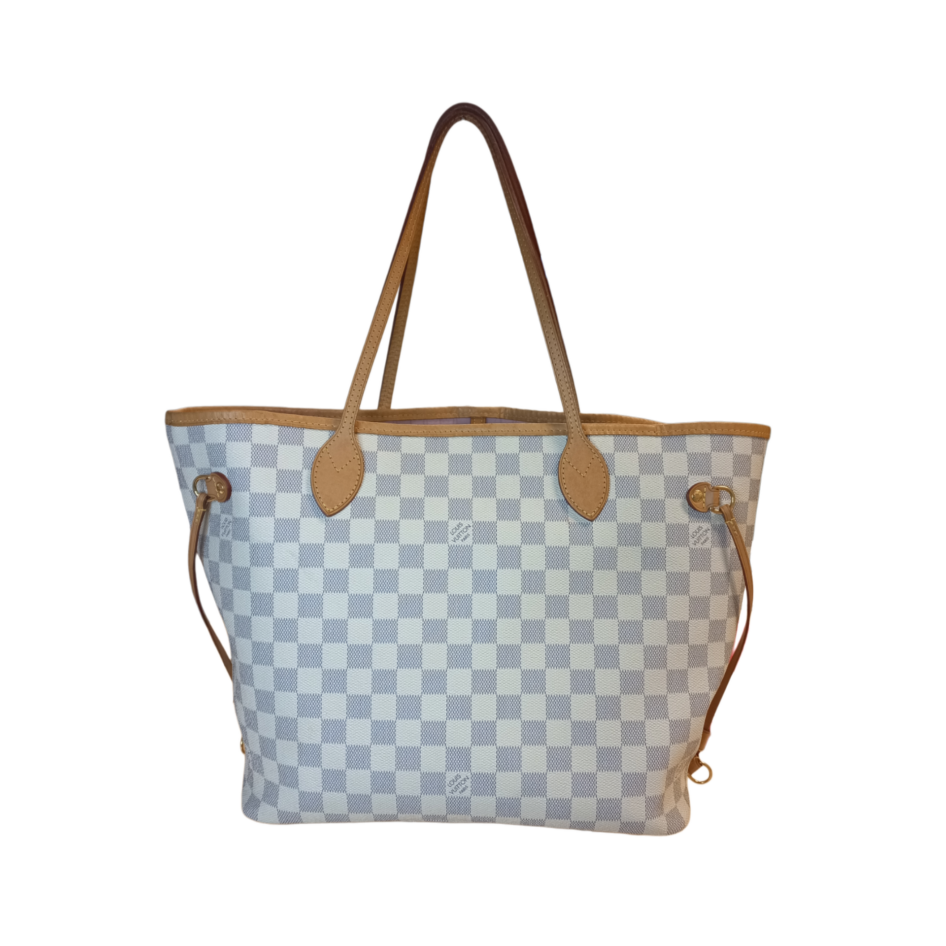 Louis Vuitton Damier Azur Giant Monogram Neverfull Bag MM White Pink